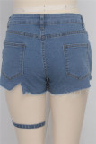 Blue Fashion Sexy Solid Patchwork Mid Waist Straight Jeans