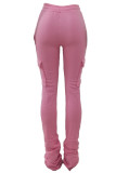 Orange Casual Solid Pocket Fold Boot Cut Patchwork Bottoms