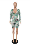 Multicolor Fashion Casual Print Tie-dye Hooded Collar Skinny Romper