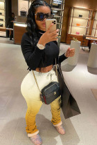 Yellow Elastic Fly Drawstring Mid Gradient Draped bandage Boot Cut Pants