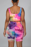Red Sexy Print Patchwork U Neck Sleeveless Two Pieces