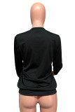 Red Chemical fiber blend O Neck Long Sleeve Letter Print Tops