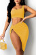 Yellow Fashion Sexy Solid Slit One Shoulder Sleeveless Two Pieces