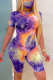 Purple Orange Fashion Casual Print Basic O Neck Short Sleeve Two Pieces