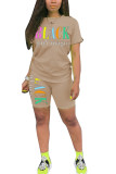 Black Fashion Casual adult Letter Patchwork Print Two Piece Suits pencil Short Sleeve Two Pieces