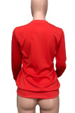 Red Chemical fiber blend O Neck Long Sleeve Letter Print Tops