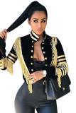Blue cardigan Embroidery tassel Solid Button Others Long Sleeve 