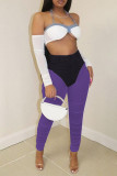 Purple Sexy Casual Patchwork See-through Skinny High Waist Pencil Trousers