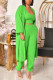 Green Street Solid O Neck Long Sleeve Two Pieces
