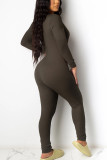 Green Fashion Sexy Adult Solid Buttons V Neck Skinny Jumpsuits