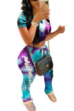 purple Fashion Casual Print Two Piece Suits pencil Short Sleeve Two Pieces