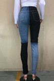 Blue Zipper Fly Mid Patchwork washing Old Zippered pencil Pants Bottoms