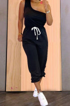 Black Fashion Casual adult Patchwork Solid Bandage Two Piece Suits pencil Sleeveless Two Pieces