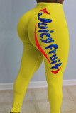 White Elastic Fly Mid Print Straight Pants Bottoms