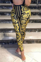 Yellow Fashion Casual Print Basic Skinny High Waist Pencil Trousers