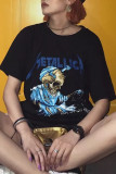 Black Fashion Casual Print Basic O Neck T-Shirts