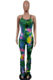 rose red Fashion Sexy Print Patchwork Tie-dyed Draped Sleeveless Slip Jumpsuits