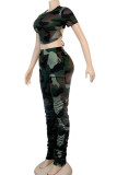 colour Fashion Sexy adult Ma'am Patchwork Print backless Two Piece Suits pencil Short Sleeve Two Pieces