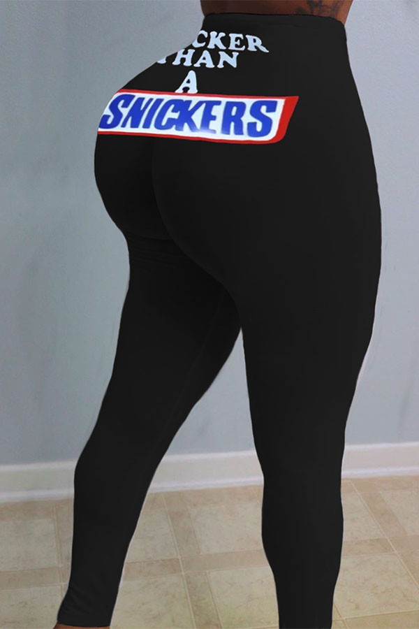 Black Elastic Fly Mid Print pencil Pants Bottoms