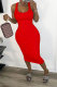 Red Fashion Sexy adult White Red Black Yellow Tank Sleeveless Square Step Skirt Mid-Calf Patchwork bandage Solid hollow out Dresses