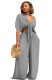 Grey Plain High Waist Elastic Waist bandage Two-piece suit