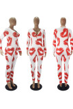 Black Living Lips Printed V Neck Skinny Jumpsuits