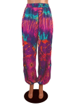 Rose Red Casual Print Patchwork Loose Mid Waist Harlan Full Print Bottoms