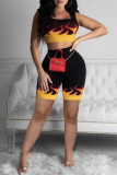 Black Casual Sportswear Print Basic U Neck Sleeveless Two Pieces