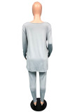 Grey Sportswear Striped O Neck Plus Size 