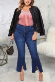 Dark Blue Sexy Solid Ripped Plus Size 