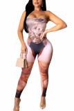 purple Fashion Sexy Adult Milk Fiber Print Patchwork Strapless Skinny Jumpsuits