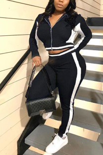 Black Casual Solid Patchwork Turndown Collar Long Sleeve Two Pieces