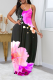 Rose Red Sexy Print Patchwork Spaghetti Strap Straight Dresses