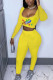 Yellow Fashion Casual Adult Print Patchwork Square Collar Long Sleeve Regular Sleeve Short Two Pieces