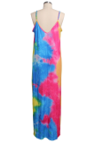 Multicolor Sexy Patchwork Tie-dye Spaghetti Strap Printed Dress Dresses