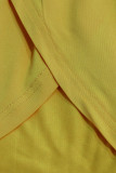Yellow Street Fashion adult Spaghetti Strap Sleeveless Slip Step Skirt Knee-Length Solid Patchwor