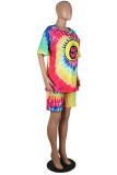 Yellow Casual Print Patchwork O Neck Short Sleeve Two Pieces