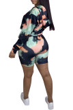 Black Fashion Casual adult Ma'am Print Two Piece Suits pencil Long Sleeve Two Pieces