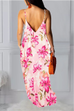 Pink Sexy Print Patchwork Spaghetti Strap Straight Dresses