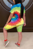 Yellow Casual Print Patchwork O Neck Short Sleeve Two Pieces