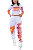 Green Fashion Casual Adult Print Patchwork O Neck Long Sleeve Regular Sleeve Short Two Pieces