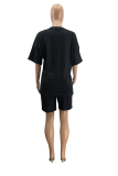 Black Casual Print Patchwork O Neck Plus Size Two Pieces