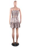 Leopard print Fashion Sexy Spaghetti Strap Sleeveless Slip A-Line Mini Patchwork Print backless Club Dr