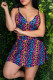 Rose Red Fashion Sexy Print Backless Spaghetti Strap Sleeveless Two Pieces