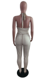 Black Street Solid Draw String V Neck Skinny Jumpsuits