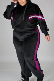Black Casual Solid Hooded Collar Plus Size 