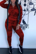 Red Fashion adult Ma'am Street Camouflage Two Piece Suits pencil Long Sleeve Two Pieces