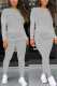 Grey Fashion Casual Solid Zipper Basic O Neck Long Sleeve Two Pieces