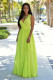 Green Chiffon Sexy Fashion Tank Sleeveless V Neck Step Skirt Floor-Length Solid 