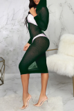 Pink Sexy Solid Mesh V Neck Pencil Skirt Dresses